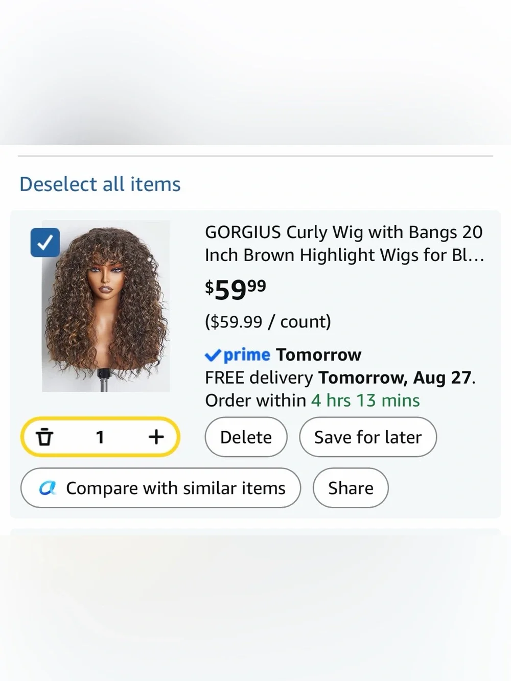 NEW Wavy Curly Brown Highlight Wig with Bangs - Women Veralux blend human hair